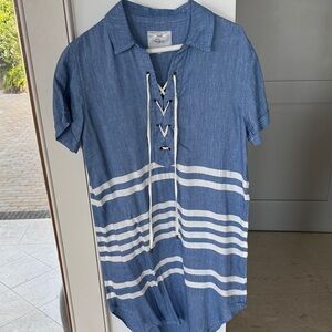 Rails Blue and White Lace-Up Tunic Dress